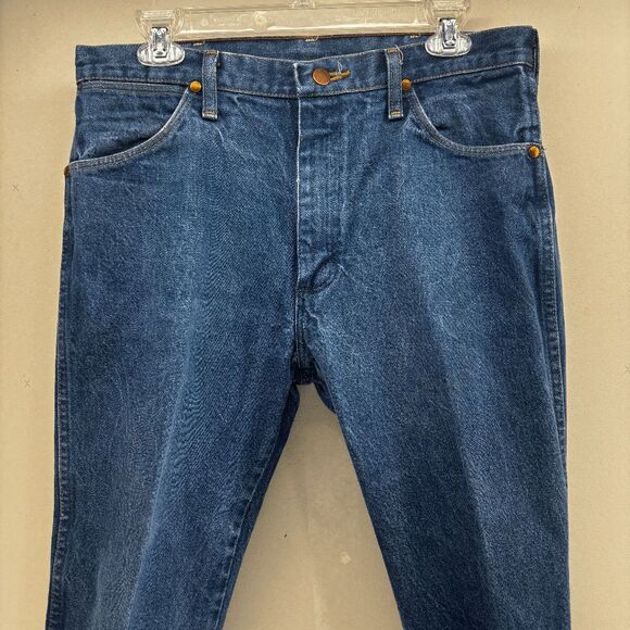 Vintage Wrangler Jeans USA Cowboy Cut Denim Hemmed 32x26 Dark Wash 13MWZ - Picture 7 of 9